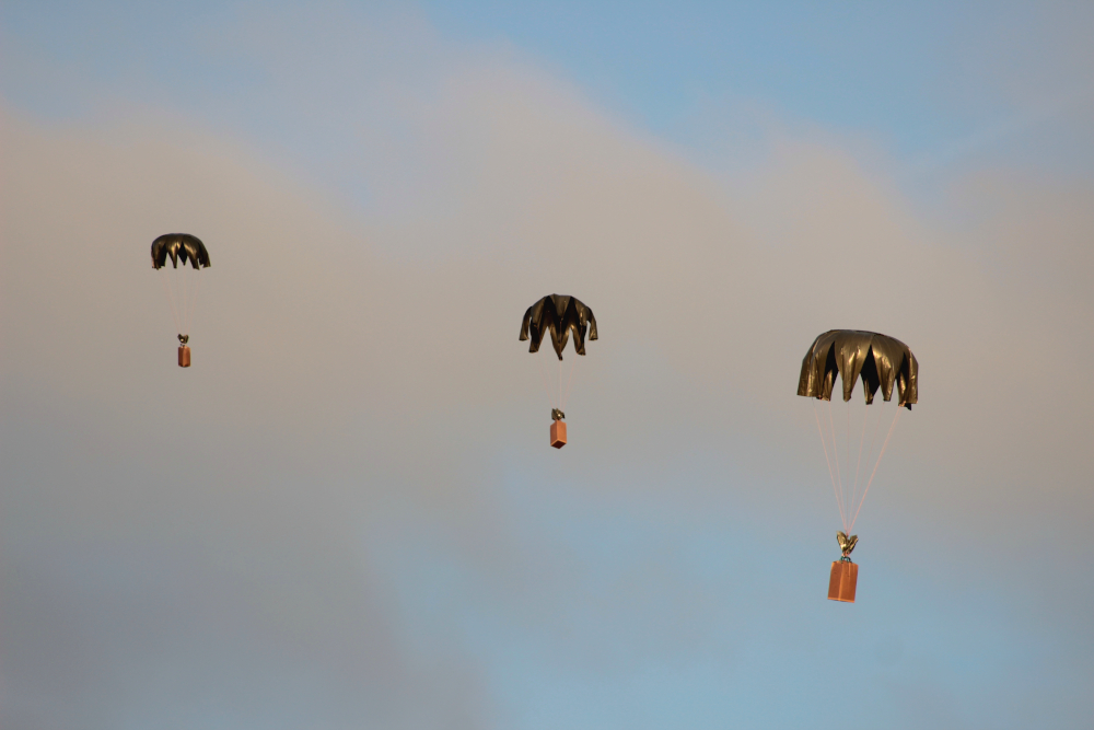 Air Drop Boxes falling in a row